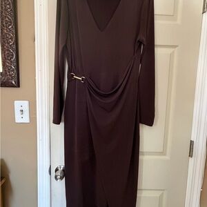 Michael Kors Chocolate Long Sleeve Dress with Gold Detail